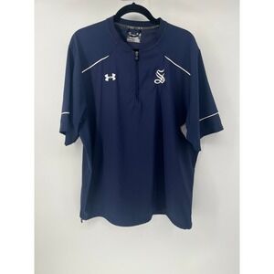 Under Armour Mens Large Navy Blue 1/4 Zip Short Sleeve Windbreaker Cage Jacket